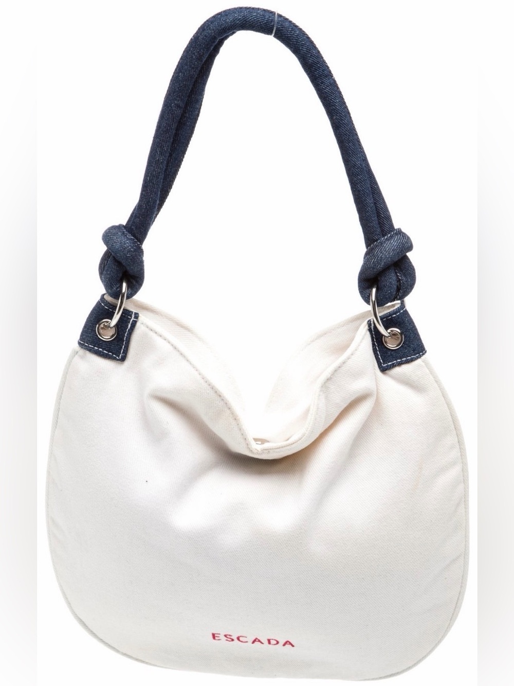 Escada Ibiza Hippie Y2K Vintage White Canvas Denim Hobo Shoulder Bag 2002